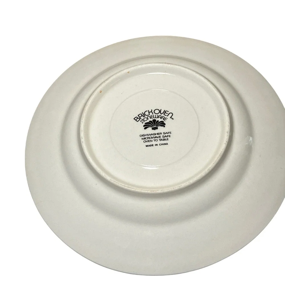 Brick Oven Stoneware Plate Saucer Set White Blue Country Goose Good Condition